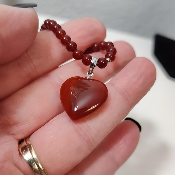 Vintage Genuine Carnelian Beaded Puffy Heart Necklace 17" - Picture 11 of 12